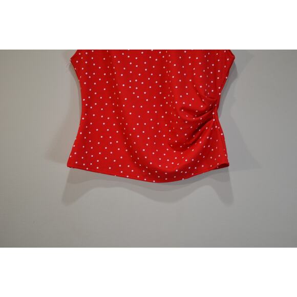 melloday sleeveless rust white polka dot side ruffle crew neck NWT back button - Picture 2 of 9